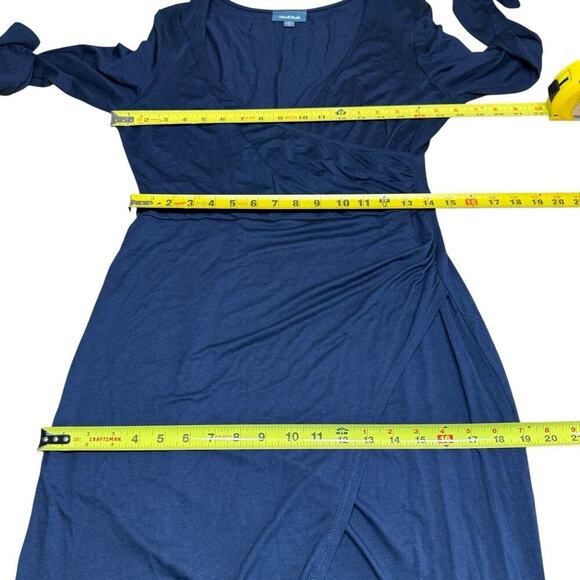 Modcloth Faux Wrap Dress L Blue Office Siren Minimalism Preppy Prep Feminine - Picture 8 of 10